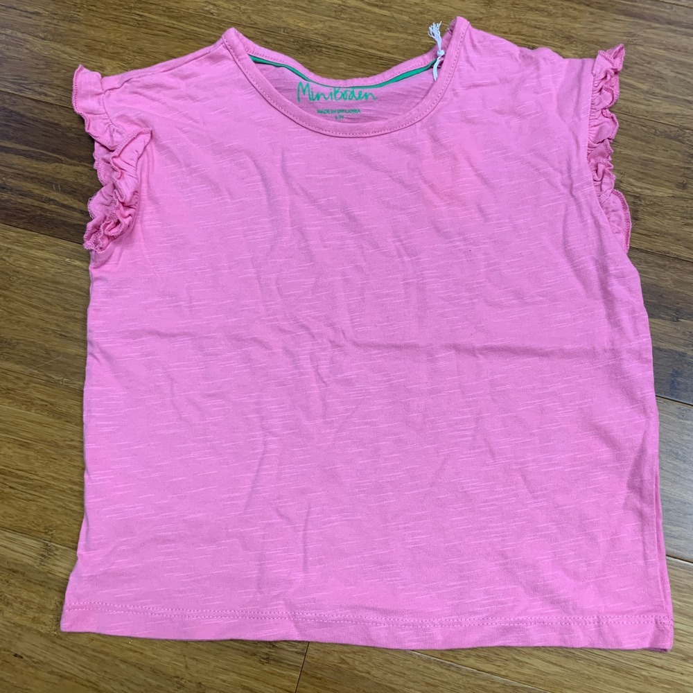 Mini Boden Ruffle Sleeve Top Girls Size 6-7 Pink Cotton Casual Tee Shirt‎ Summer